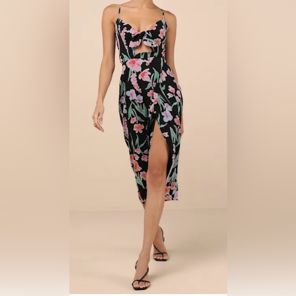 Lulu's Pink and Green Asymmetrical Midi Sundress